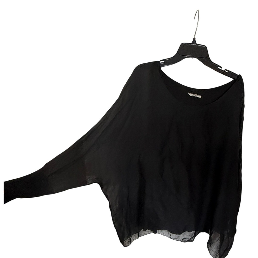 Baci Top Womens M/L Black Silk Blend Lagenlook Batwing Sleeve Made in Italy - Picture 10 of 11